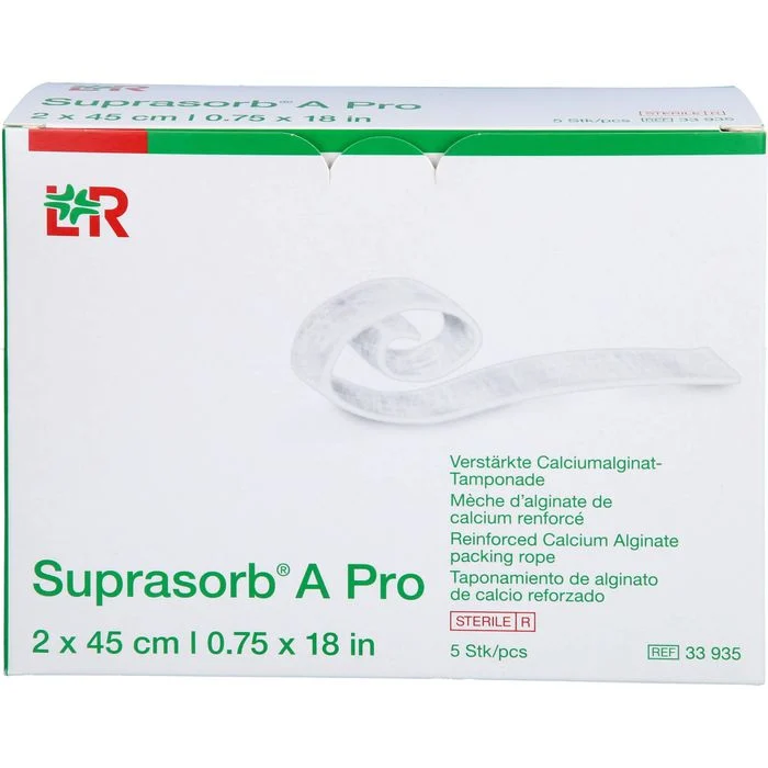 SUPRASORBA Pro mèche alginate calcium 2*45cm B/5-Stérile